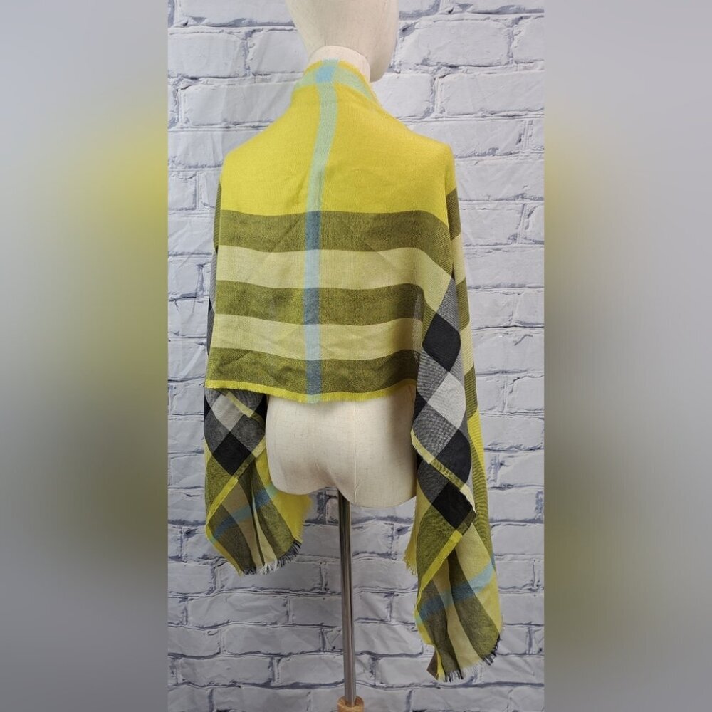 Burberry Women's Scarf Yellow Black Nova Check Silk Cashmere Italy 70" x 20" - Picture 11 of 15